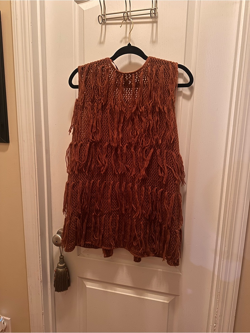 Fringed Sleeveless Knit Tunic in Rust